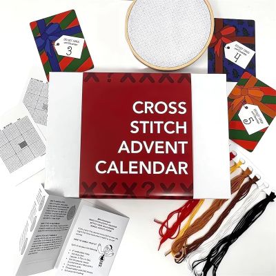 Cross Stitches Advent Calendar, 24 Days Cross Stitches Pattern Advent Calendar, Cross Stitches Ornament, Suitable for ladies teen girls (Red)