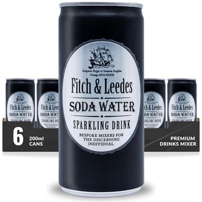 Fitch & Leedes Refreshing Soda Water Mixer for Spirits & Cocktails (6 x 200ml)  Perfect Pairing for Premium Whisky, Tequila, and Vermouth, Essential for Refined Cocktails