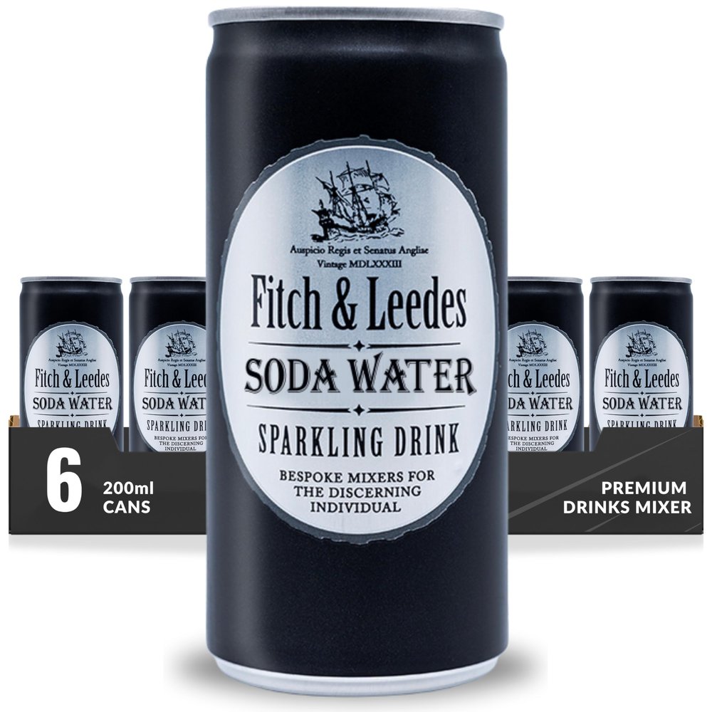 Fitch & Leedes Refreshing Soda Water Mixer for Spirits & Cocktails (6 x 200ml) Perfect Pairing for Premium Whisky, Tequila, and Vermouth, Essential for Refined Cocktails