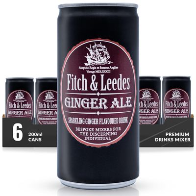 Fitch & Leedes Ginger Ale Mixer for Spirits & Cocktails (6 x 200ml)  Ideal for Brandy, Whiskey, Rum, London Dry Gin, and Vodka, Offering a Smooth Finish with Natural Cane Sugar and Ginger