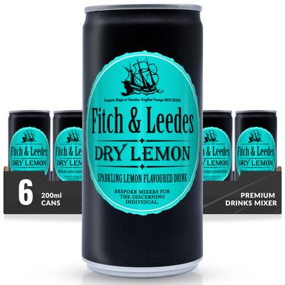 Fitch & Leedes Dry Lemon Mixer for Spirits & Cocktails (6 x 200ml)  Ideal for London Dry Gin, Vodka, and Spiced Rum, Offering a Refreshing Zest with a Hint of Tartness