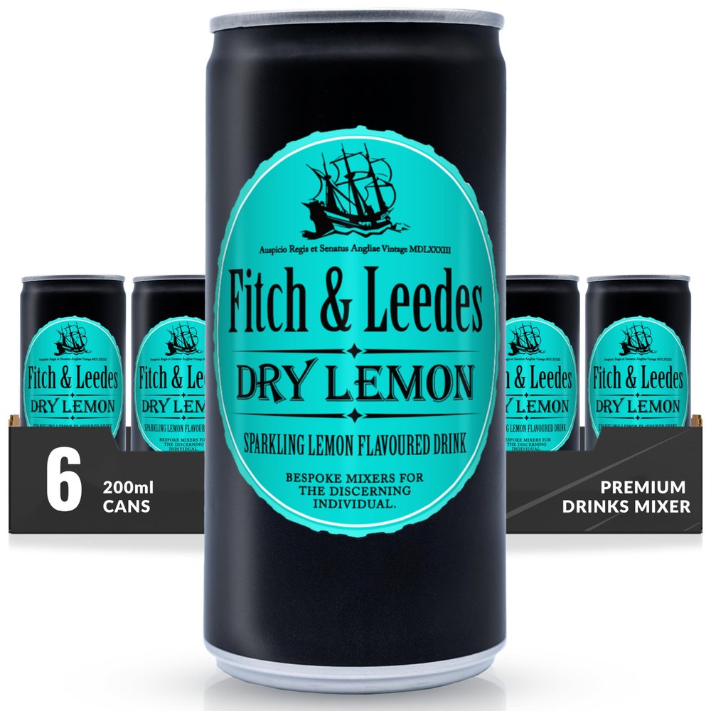 Fitch & Leedes Dry Lemon Mixer for Spirits & Cocktails (6 x 200ml)  Ideal for London Dry Gin, Vodka, and Spiced Rum, Offering a Refreshing Zest with a Hint of Tartness