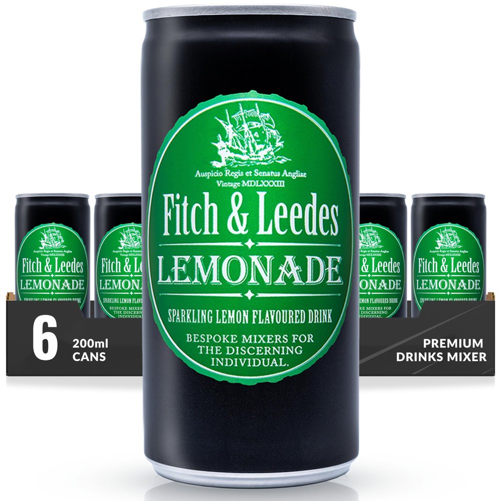 Fitch & Leedes Lemonade Mixer for Spirits & Cocktails (6 x 200ml)  Ideal for Whiskey, Rum, London Dry Gin, Vodka, and Spiced Rum, Adding a Subtle and Sophisticated Lemon Zing