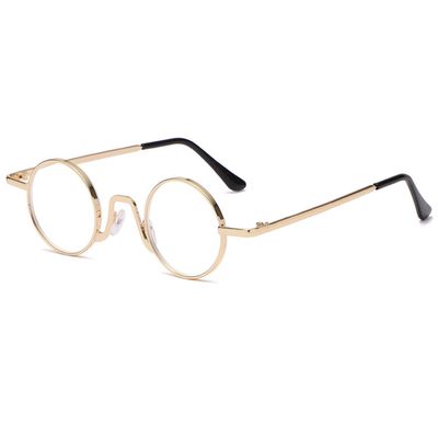 ABETOS Round Blue Light Reading Glasses Small Retro Metal Frame Strong Readers Glasses Flexible Hinges Lightweight Computer Eyeglasses for Men Women, Gold 3.0