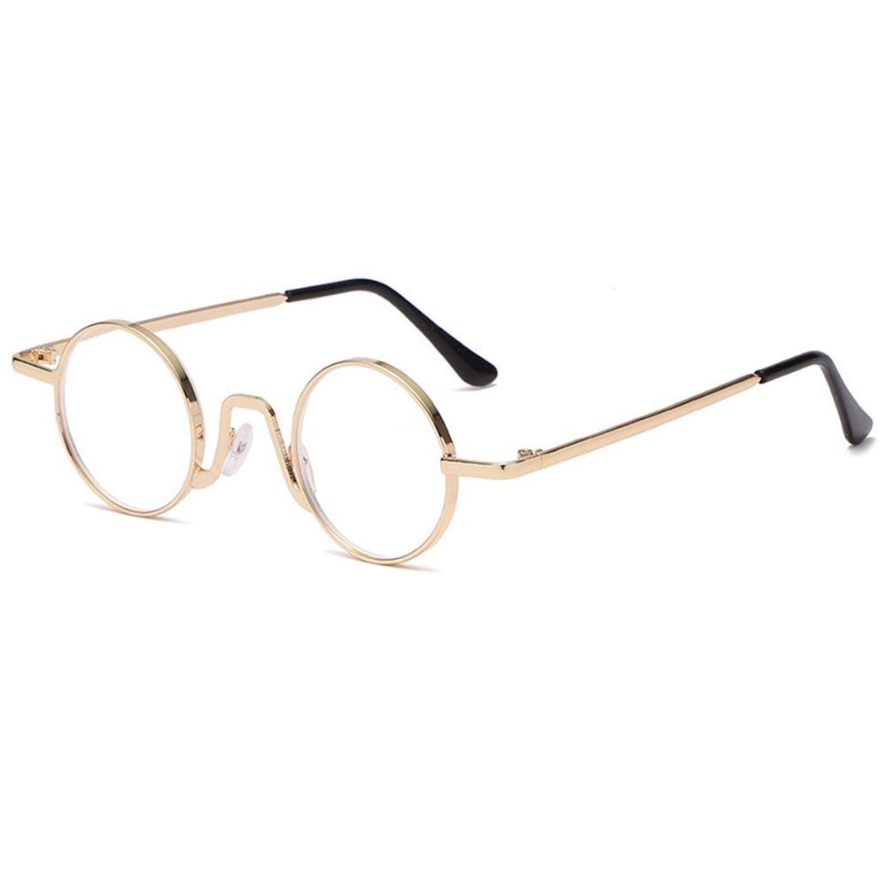 ABETOS Round Blue Light Reading Glasses Small Retro Metal Frame Strong Readers Glasses Flexible Hinges Lightweight Computer Eyeglasses for Men Women, Gold 1.5