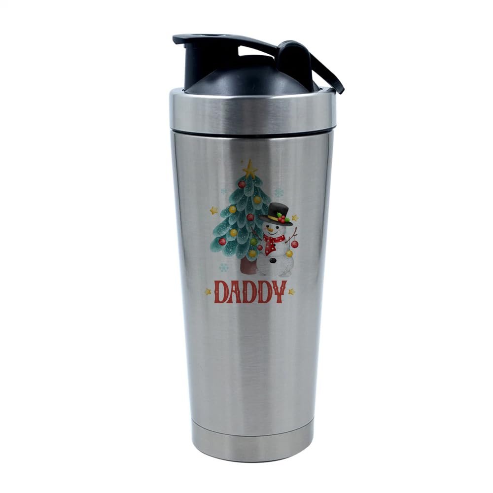 Getagift Personalised Christmas Snow Man, Secret Santa, 500ml Aluminium Shaker Bottle for Supplement Shakes - Easy Clean, Durable Cup. (Silver)