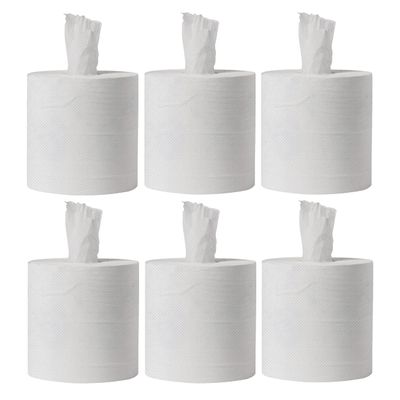 Pack of 6 - White Centerfeed Rolls, 2ply, 525 Sheets Jumbo Kitchen Rolls, Disposable Kitchen Wiping Paper Rolls, Domestic & Commercial Usage, Multipurpose - Home/Office/Hospitality/Healthcare