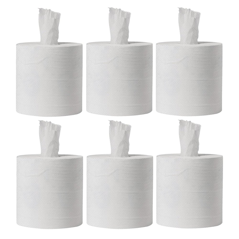 Pack of 6 - White Centerfeed Rolls, 2ply, 525 Sheets Jumbo Kitchen Rolls, Disposable Kitchen Wiping Paper Rolls, Domestic & Commercial Usage, Multipurpose - Home/Office/Hospitality/Healthcare