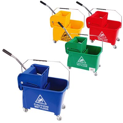 20 Litre Strong Durable Floor Cleaning Commercial Kentucky Dual-Bucket & Wringer System With Wheels & Handle (2, Red)