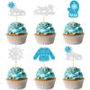 Gyufise 30Pcs Little Snowflake Cupcake Toppers Glitter Skate Shoe Gloves Sweater Cake Topper Decorations for Snowflake Theme Winter Wonderland Baby Shower Birthday Party Supplies Blue view 2