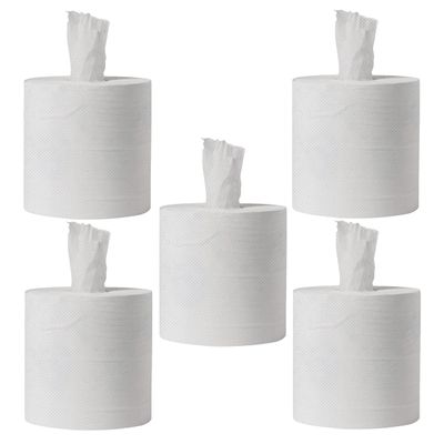 Premium Quality Jumbo White Kitchen Rolls 2ply Embossed Centerfeed Paper Rolls 525 Sheets Hand Towel Multi Surface Cleaning Roll Strong Absorbent & Disposable Kitchen Cleaning Rolls (Pack of 5 Rolls)