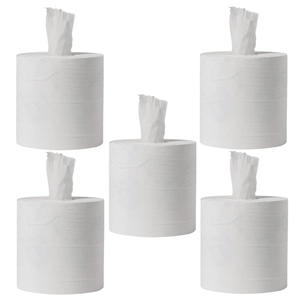 Premium Quality Jumbo White Kitchen Rolls 2ply Embossed Centerfeed Paper Rolls 525 Sheets Hand Towel Multi Surface Cleaning Roll Strong Absorbent & Disposable Kitchen Cleaning Rolls (Pack of 5 Rolls)