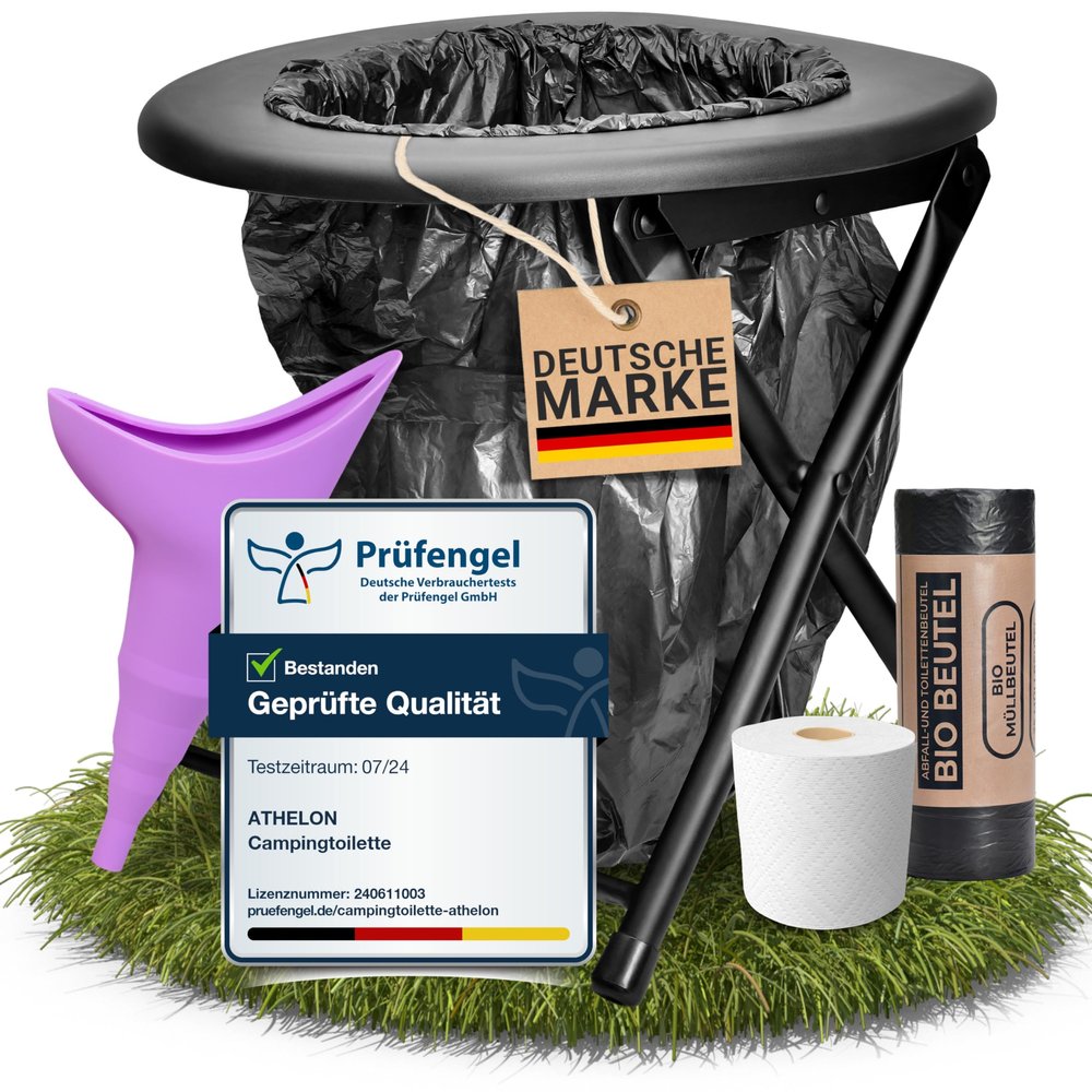 ATHELON Camping Toilet with Toilet Paper and Bin Liners - Improved Camping Toilet [2023]