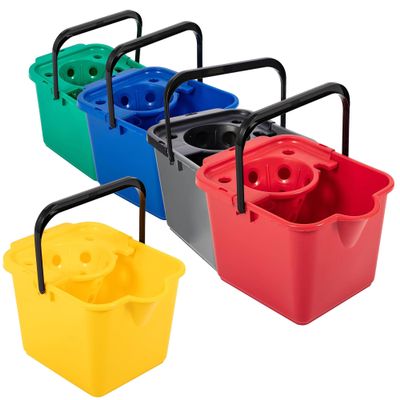 12L Plastic Mop Buckets For Cleaning Hard Floors Green Blue Red Yellow & Metallic With Lip For Easy Pouring (3, Blue)