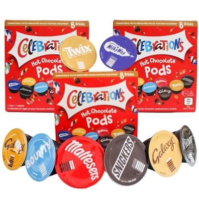 Celebrations Dolce Gusto Compatible Hot Chocolate Pods - Twix, Mars, Bounty, Snickers, Galaxy, Malteser, Milky Way & Galaxy Caramel (24 Pods)