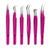 Abdul of Sialkot Fiber Tips Volume Tweezers for Eyelash Extensions, Set of 6,Volume Boot, Made with Perfection Micro Tip (6 Piece Set (Fiber Tip Pink) view 1