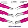 Abdul of Sialkot Fiber Tips Volume Tweezers for Eyelash Extensions, Set of 6,Volume Boot, Made with Perfection Micro Tip (6 Piece Set (Fiber Tip Pink) view 2