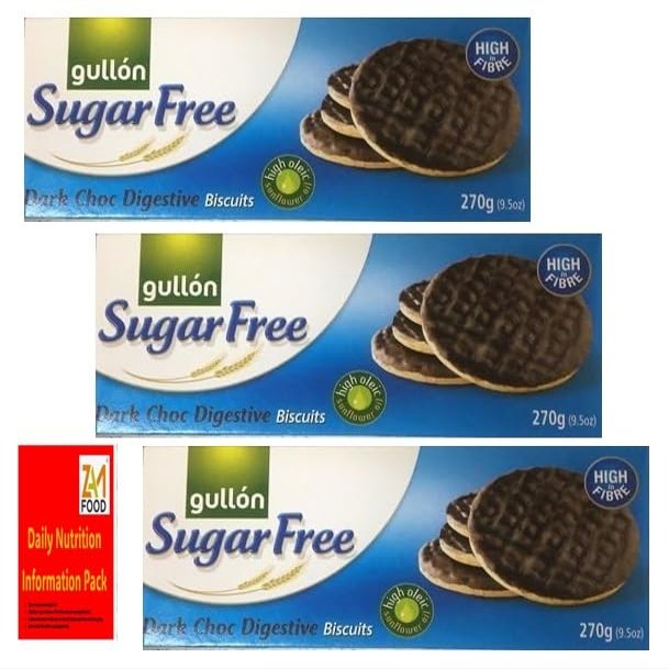 Gullon Sugar free Dark Choc Digestive Biscuits 270g, perfect for gifting for him & her, diabetic friendly biscuits on christmas, birthday with zamfoods nurtirion pack (4 Bundle)