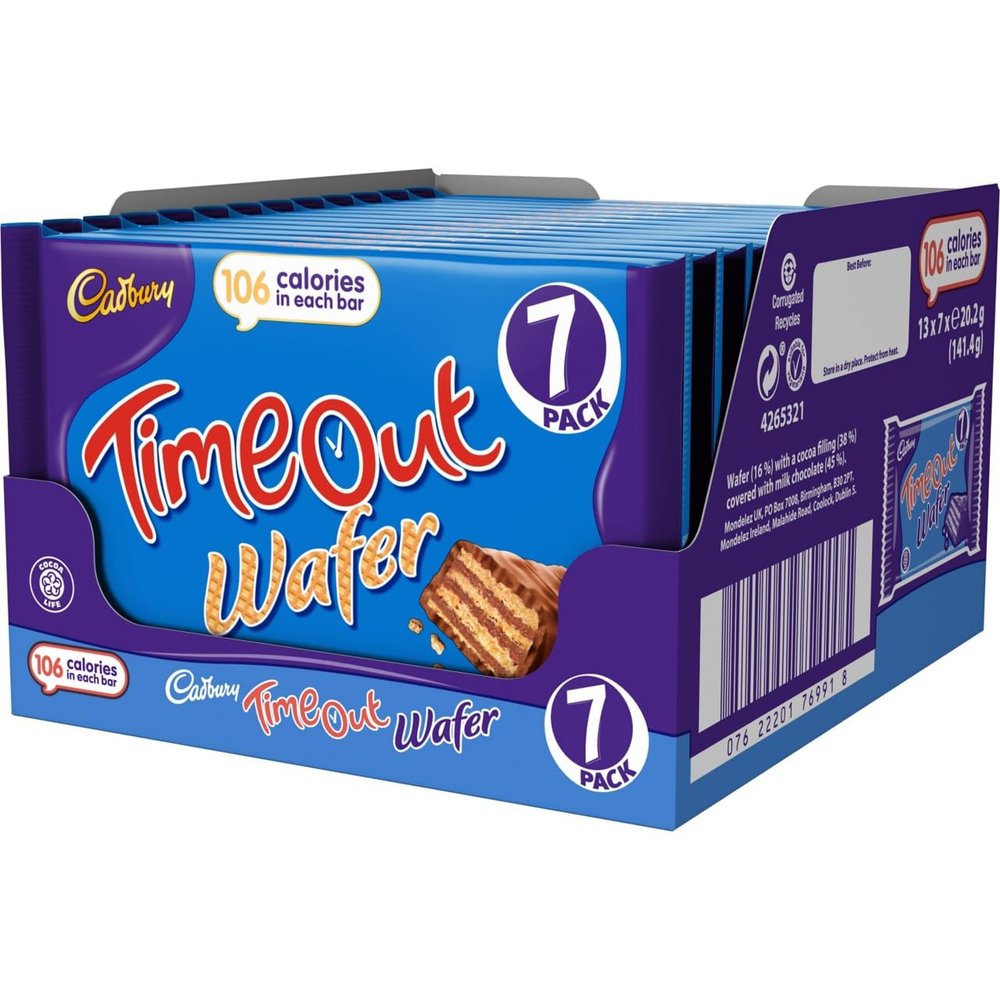 Cadbury Timeout Multipack, Individual Chocolate-Covered Wafer Bars with Rippled Layers of Chocolate, 7 x 20.2 g (Pack of 7)