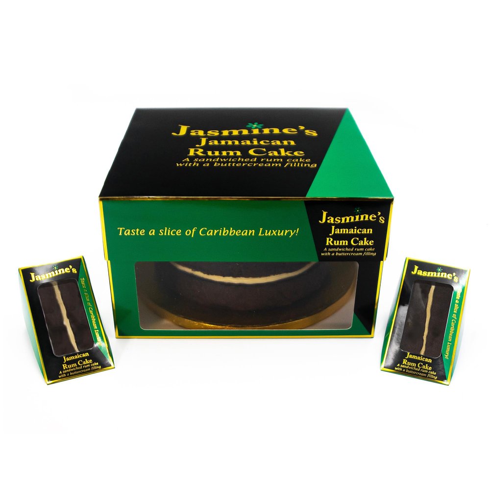 (Freshly Baked 10 day shelf life) Jasmine's Jamaican Rum Cake - 8 Inch Round Luxury Caribbean Rum Cake with 2 Buttercream Slice for Desserts, Birthday Cake, Gift, Parties and Christmas Cake