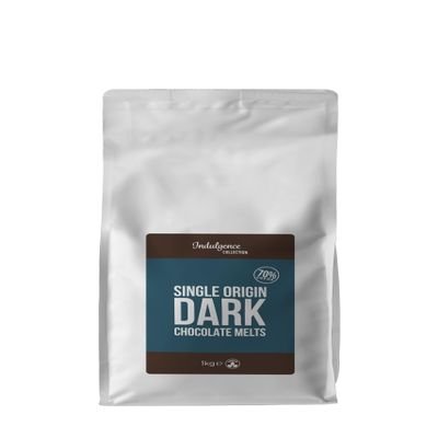 Indulgence Collection Dark Chocolate Melts, 1kg - 70% Cocoa. Hot Chocolate Buttons for Quick and Luxurious Dark Hot Choco Drink - Single Origin and Vegan - Resealable Bag