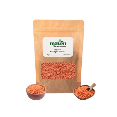 Maven wholefoods Organic Red Split Lentils 2kg | Raw | GMO Free | High Fibre & Protein | Certified Organic | Suitable for Vegetarian & Vegan | Packed Fresh in Resealable Bags (2kg)