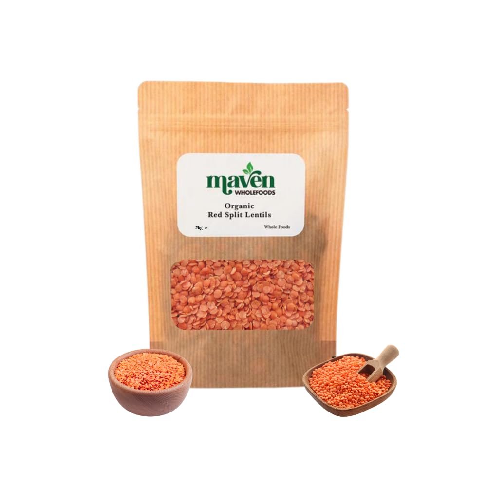 Maven wholefoods Organic Red Split Lentils 2kg | Raw | GMO Free | High Fibre & Protein | Certified Organic | Suitable for Vegetarian & Vegan | Packed Fresh in Resealable Bags (2kg)
