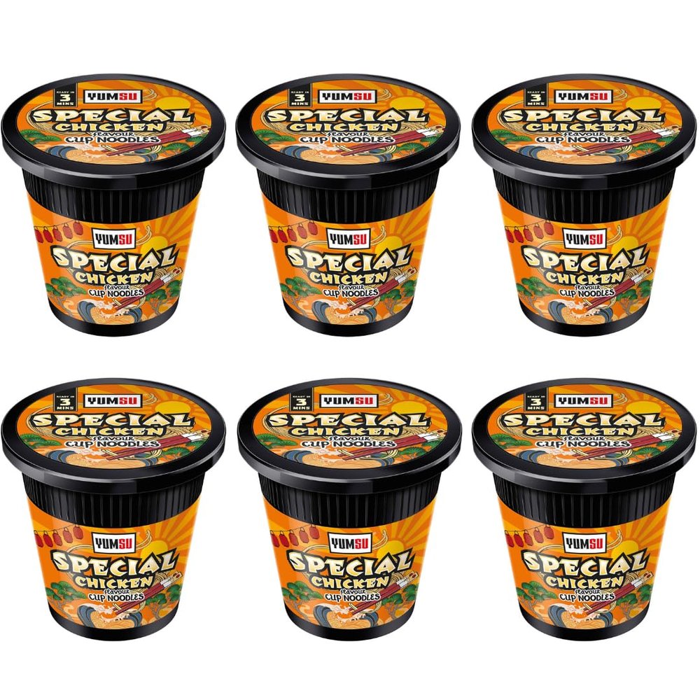 Pack of 6 x 60g - Special Chicken Cup Noodles - Chicken Flavoured Noodles Vegetarian Egg Free - Enjoy Delicious Treats With Family And Friends - Enjoy Delicious Noodles In Minutes
