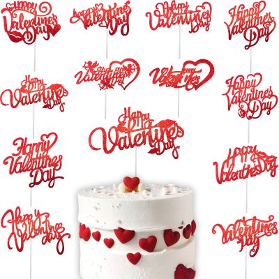 12 Styles Happy Valentine's Day Cake Topper Red Glitter Valentine Cake Topper Sweet Cupid Heart Cupcake Topper Food Picks Cake Decorations for Valentine's Day Wedding Gifts Party Suppliers