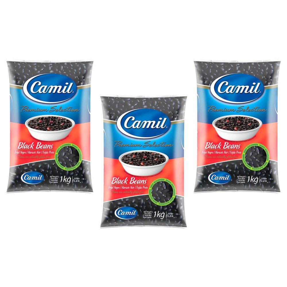 3 x Camil Brazilian Black Beans 1Kg | Premium Selection | Feijo Preto Bean Hariot Noir | GMO Free | Natural | Vegan | High Fibre & Protein