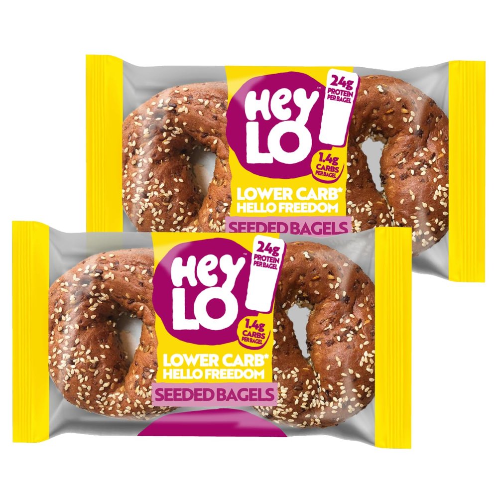 HeyLO Seeded Low-Carb Bagels  1.4g Carbs & 24g Protein Per Bagel  Keto Bread High-Fibre and Freezer-Friendly  Ideal Keto Snacks for Low-Carb & Post-Exercise Meals  2 Pack (75g Each)