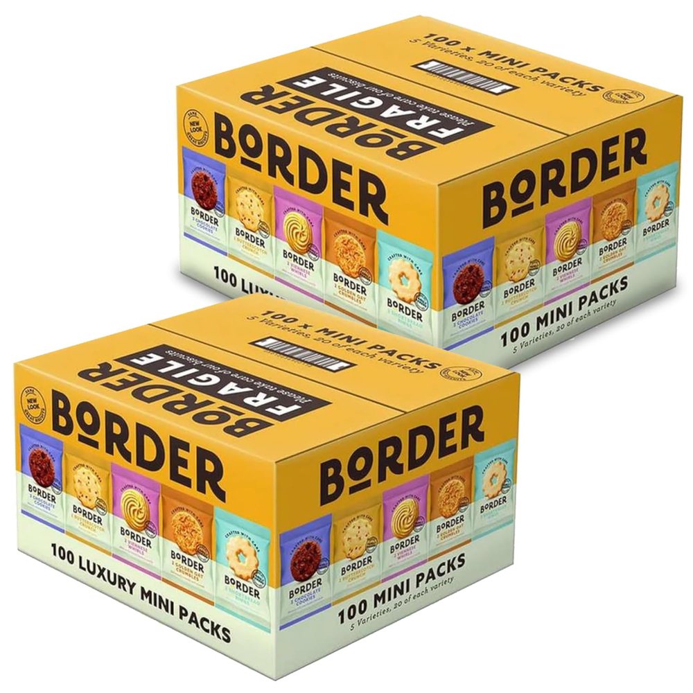 Border Biscuits Luxury Biscuit Selection 100 Mini Packs with 5 Varieties (2 Boxes (100 Per Box))