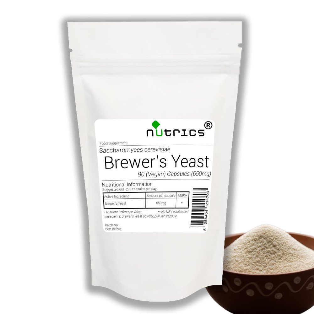 Nutrics Brewers Yeast 650mg 90 Vegan Capsules Saccharomyces Cerevisiae Baker's Yeast Sugar Fungus -Suitable for Vegan Vegetarian