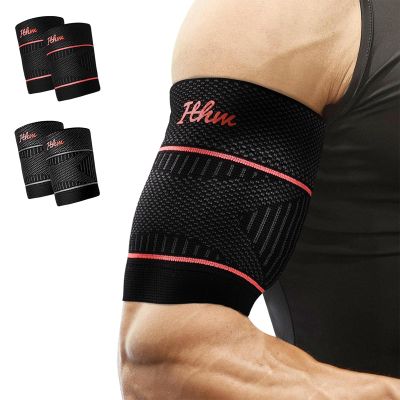 ITHW Bicep Tendonitis Brace Bicep Brace(1Pair)-Bicep Compression Sleeve-Upper Arm Tricep & Bicep Support Brace for Pain Relief, Muscle Strains Recovery, Rehab or Workouts (Orange, Medium)