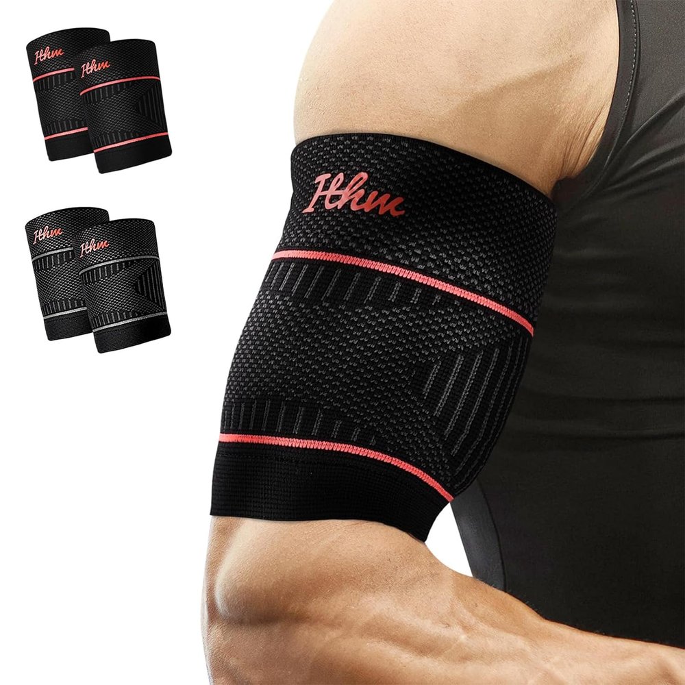 ITHW Bicep Tendonitis Brace Bicep Brace(1Pair)-Bicep Compression Sleeve-Upper Arm Tricep & Bicep Support Brace for Pain Relief, Muscle Strains Recovery, Rehab or Workouts (Orange, Medium)