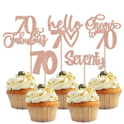 30 Pack 70th Birthday Cupcake Toppers Glitter Seventy Cheers to 70 Cupcake Picks Hello 70 Years Birthday Cake Decorations for Happy 70th Birthday Anniversary Party Supplies Rose Gold