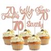 30 Pack 70th Birthday Cupcake Toppers Glitter Seventy Cheers to 70 Cupcake Picks Hello 70 Years Birthday Cake Decorations for Happy 70th Birthday Anniversary Party Supplies Rose Gold view 1