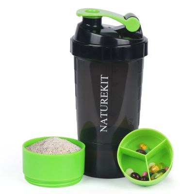 NATUREKIT Shaker Bottle,Protein Shaker with Powder Storage Container 18oz, Leak Proof and Durable, Gym Bottle Portable Pre Workout for Mix & Drink Shakes & Smoothies,Green