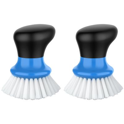 MR.SIGA Palm Dish Brush with Ergonomic Handle, Kitchen Brush for Pot Pan Plate Sink Cleaning, Blue, Pack of 2