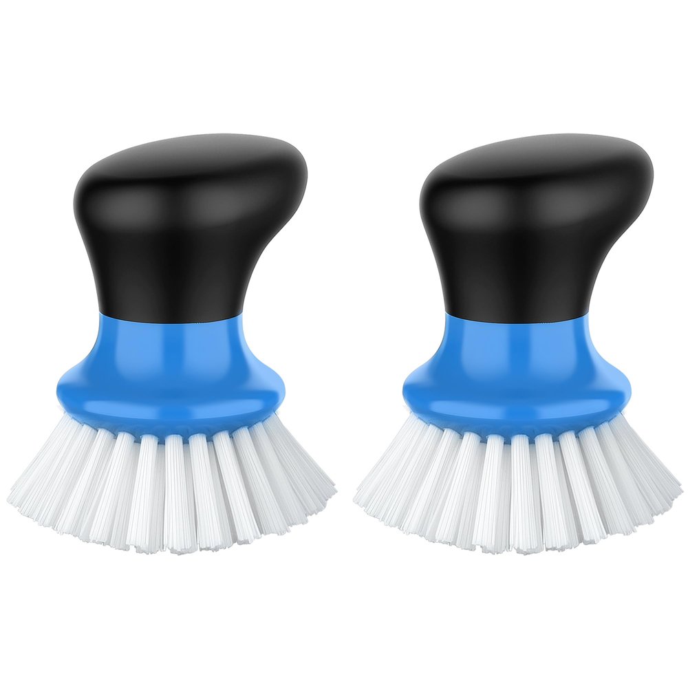 MR.SIGA Palm Dish Brush with Ergonomic Handle, Kitchen Brush for Pot Pan Plate Sink Cleaning, Blue, Pack of 2