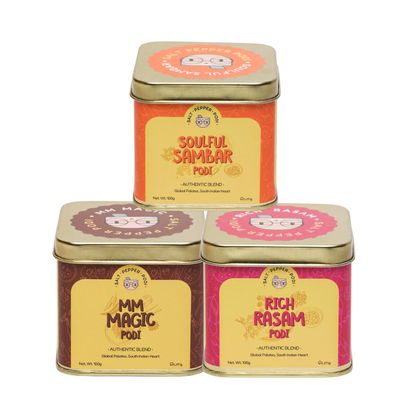SALT PEPPER PODI Preparation Combo | MM Magic+Rich Rasam+Soulful Sambar Podi | Exquisite Blend of Aromatic Spices | Authentic South Indian Cuisine | Natural & Aromatic | 100g Each