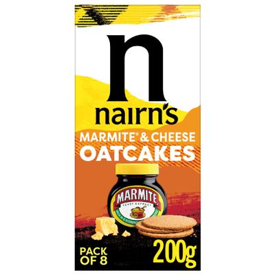 Nairn's Marmite & Cheese Oatcakes - Wholegrain Oats - Healthy Snacks - Suitable for Vegetarians - Oatcakes - High in Fibre - Love It or Hate It, You Have To Try It - Pack of 8