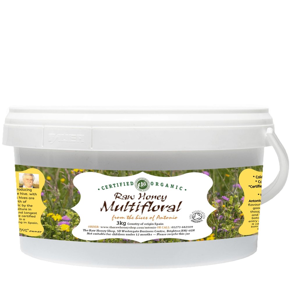 Antonio's RAW CERTIFIED ORGANIC MULTIFLORAL HONEY, 3kg - Wildflower Honey, Wilderness Honey, Unpasteurised, Single Origin - The Raw Honey Shop