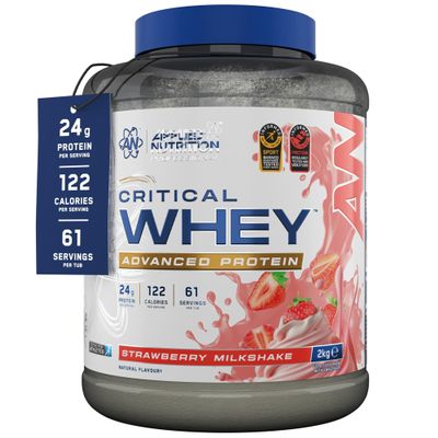 Applied Nutrition Critical Whey Protein Powder  24g Protein per Serving, High Protein Powder, Protein Shake with BCAAs & Glutamine  Muscle Growth & Recovery (2Kg - 61 Servings)(Strawberry)