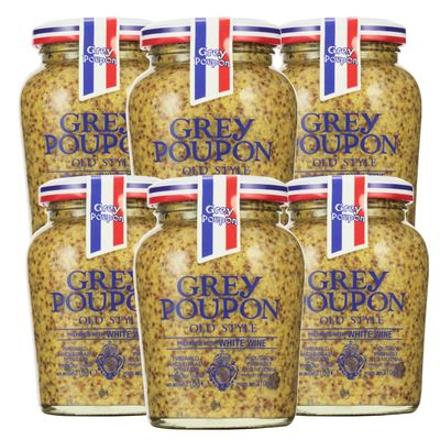 Grey Poupon Old Style Seed Mustard 210g x Pack of 6, French Mustard Brown, Prepared with White Wine, Whole Grain Mustard