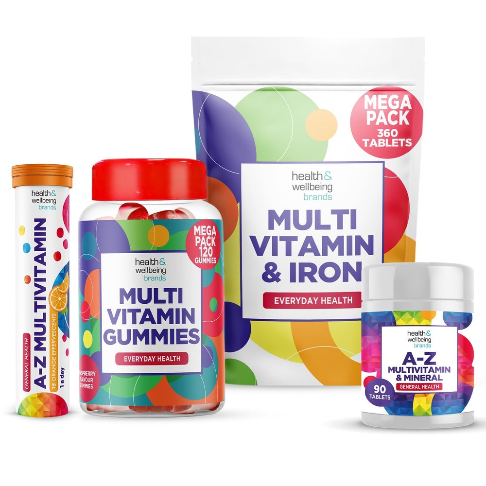 A-Z Multivitamin 90 Tablets, Multivit & Iron 360 Tablets, A-Z Orange Flavour Effervescent (15 Tablets), 120 Multivitamin Gummies- Raspberry Flavour by MultiZest