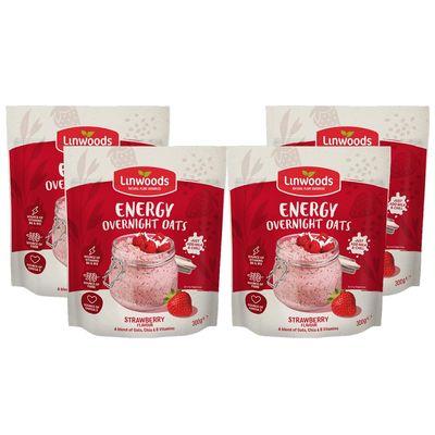 Linwoods Strawberry Energy Overnight Oats | 4 x 300g Porridge Oats | Healthy Breakfast Food | Vegan Friendly & Gluten Free