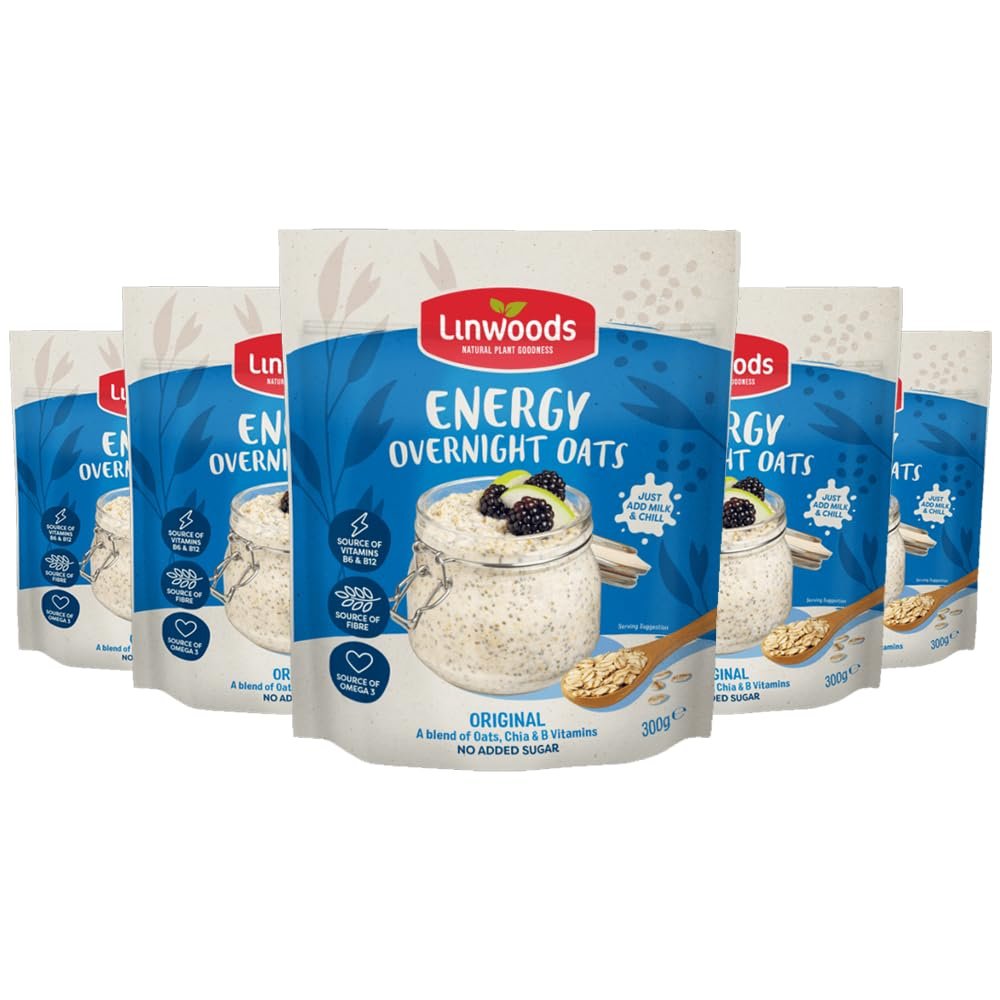 Linwoods Original Energy Overnight Oats | 5 x 300g Porridge Oats | Source Of Protein | Healthy Breakfast Food | Vegan Friendly & Gluten Free