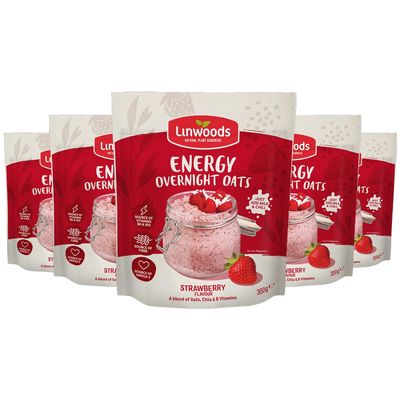 Linwoods Strawberry Energy Overnight Oats | 5 x 300g Porridge Oats | Healthy Breakfast Food | Vegan Friendly & Gluten Free