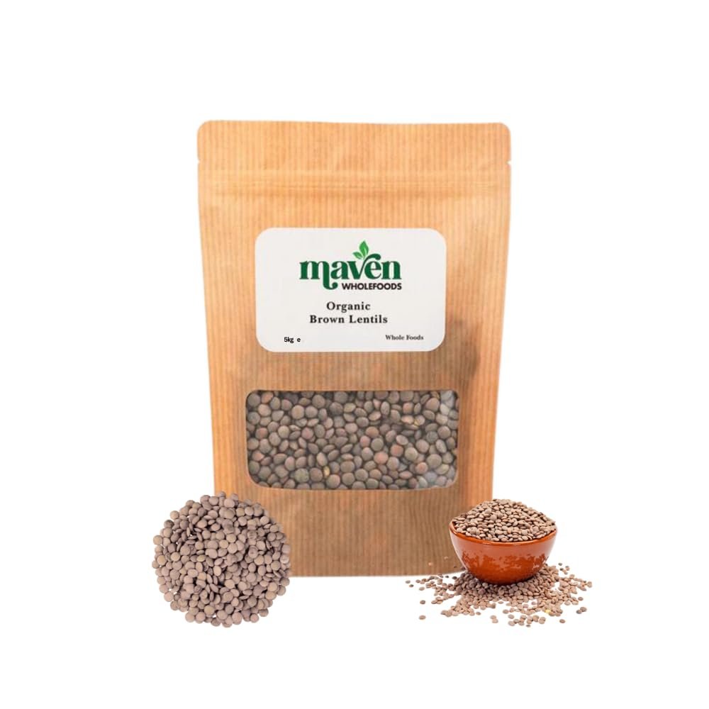 Maven wholefoods Organic Brown Lentils 5kg | Raw | GMO Free | High Fibre & Protein | Certified Organic | Suitable for Vegetarian & Vegan | Packed Fresh in Resealable Bags (5kg)